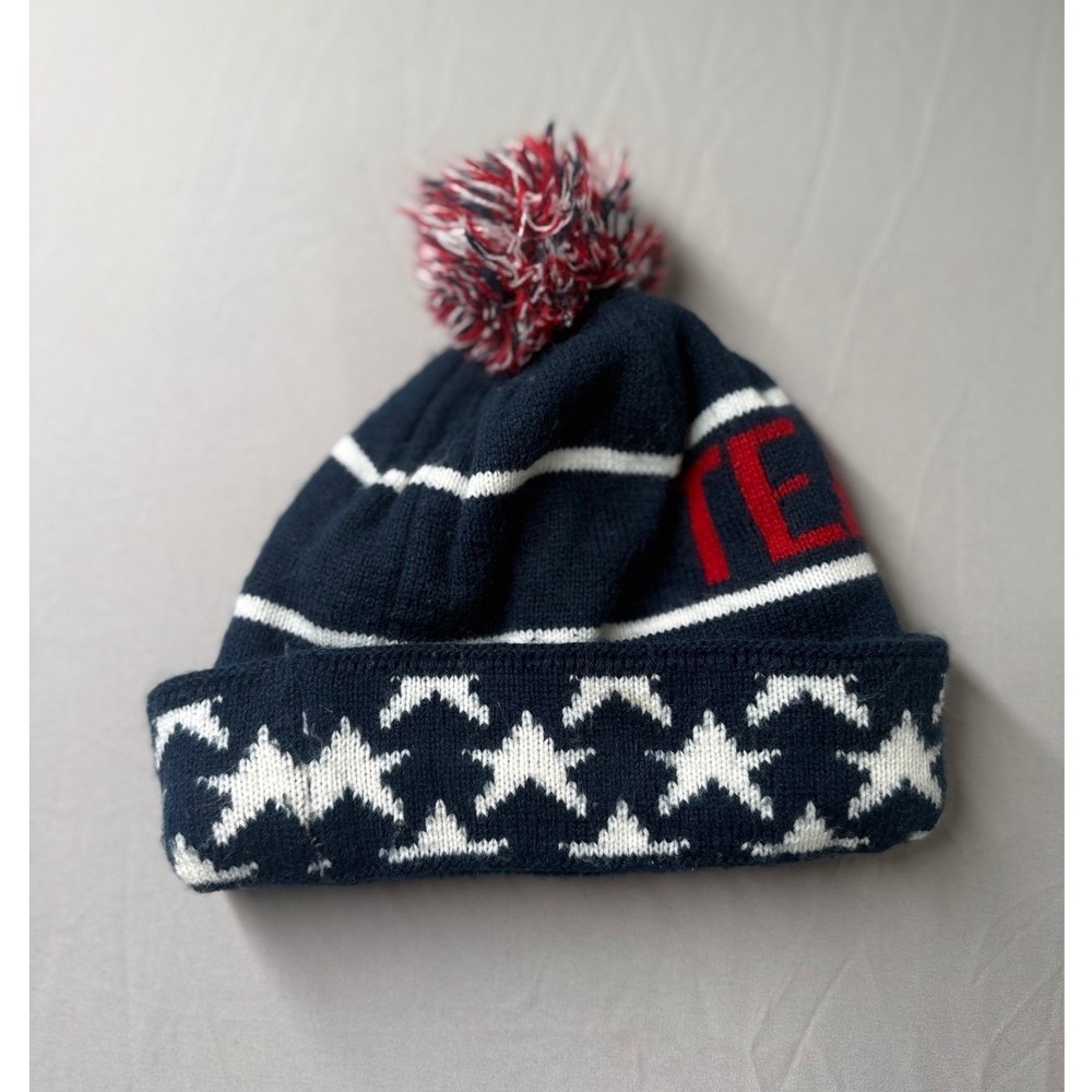 Team USA Olympic Knit Pom Beanie Hat Navy Red White One Size Winter USA - Picture 2 of 8